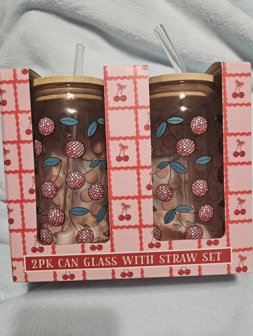 New in Box 2-Pack Can Glass w Straw Set